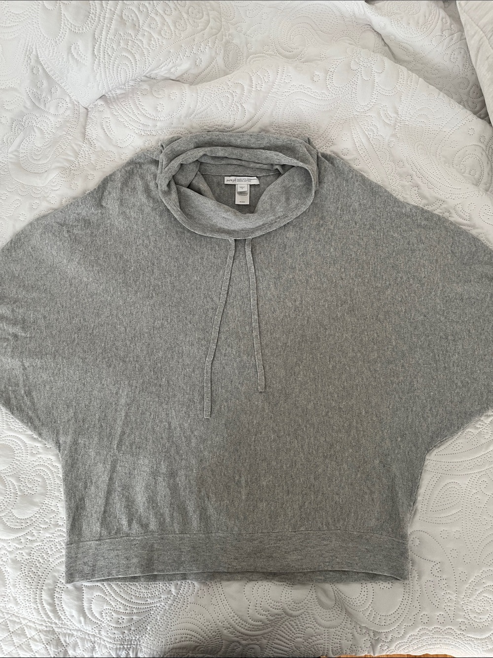 J. Jill Gray Cowl-Neck Soft Pullover Sweater with Drawstring Organic Cotton S